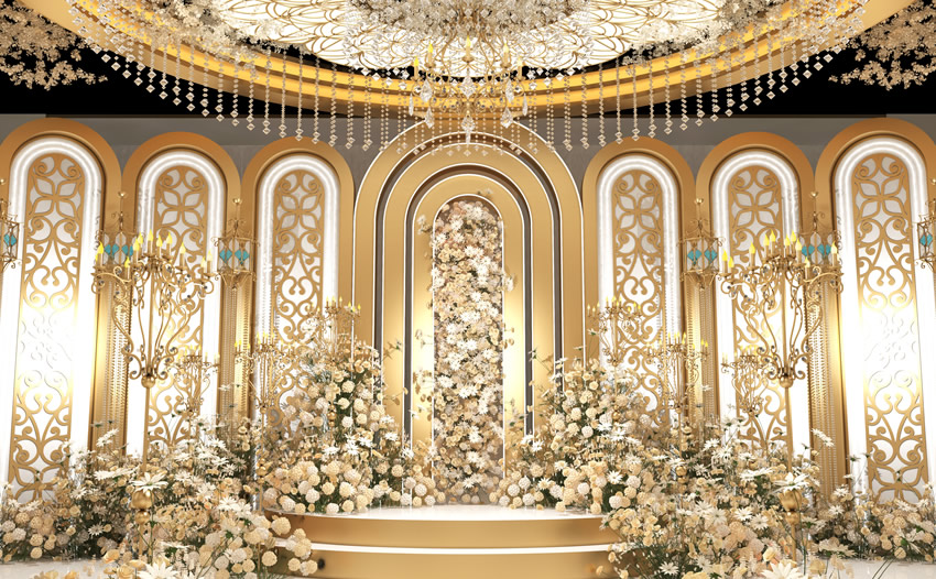 新城街道香槟色调婚礼堂效果展示